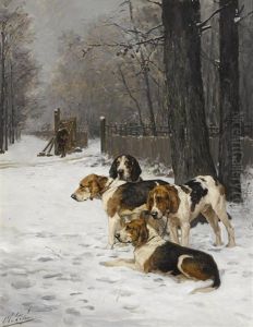 Hounds In A Snowy Landscape