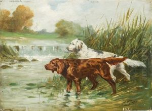 Deux Chiens De Chasse Au Bord De L'eau by Olivier de Penne