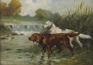 Deux Chiens De Chasse A L'arret by Olivier de Penne