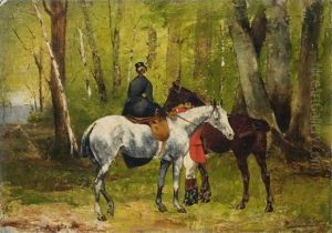 Cavalier Et Amazone En Foret