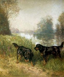 Deux Setters En Bord De Riviere