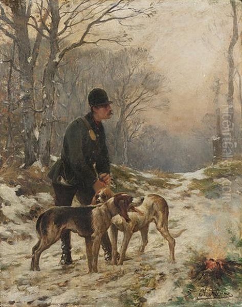 A Huntsman With Hounds In A Winter Landscape - view 1