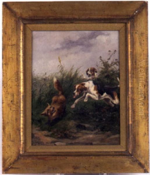 Hunt Scene With Two Hounds Chasing Down A Fox - view 1