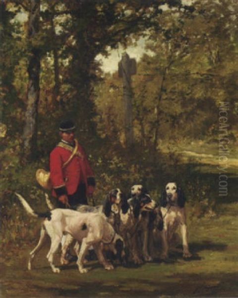 A Huntmaster With His Dogs On A Forest Trail - view 1