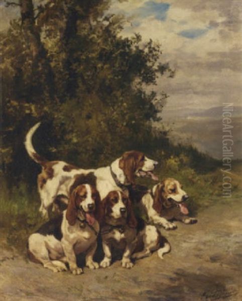 Hunting Dogs On A Forest Path - view 1