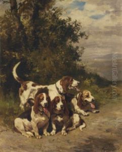 Hunting Dogs On A Forest Path Hunting Dogs On A Forest Path