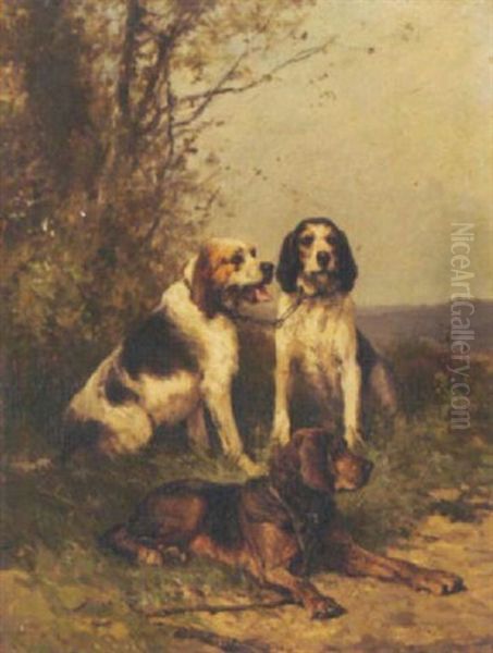 Trois Chiens De Chasse Au Repos - view 1