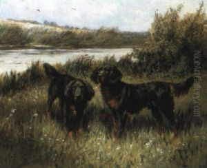 Two Spaniels In A River Landscape Two Spaniels In A River Landscape