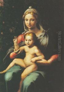 La Vierge A L'enfant Sur Fond Feuillage La Vierge A L'enfant Sur Fond Feuillage