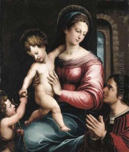 The Virgin And Child With The Infant Saint John The Baptist And A Donor by Luca Penni
