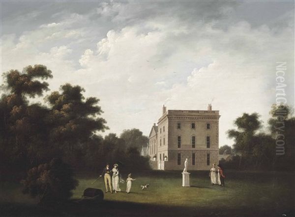 A View Of Allerton Hall, Liverpool, With Elegant Figures Conversing - view 1
