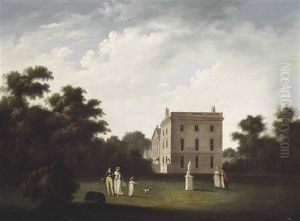 A View Of Allerton Hall, Liverpool, With Elegant Figures Conversing by John Pennington