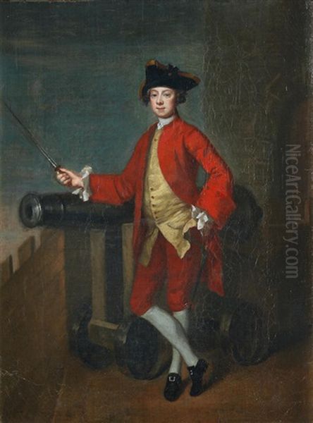 Portrait Of An Officer, Standing Full-length Before A Cannon - view 1