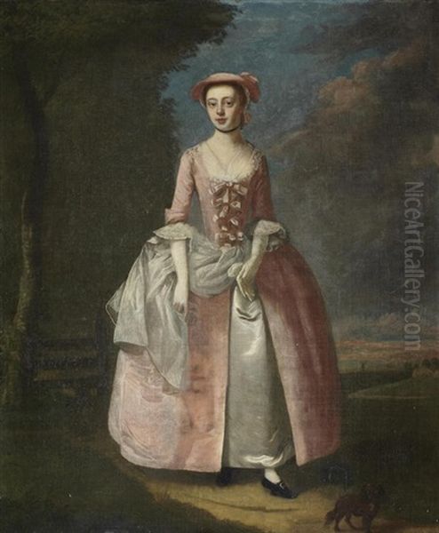 Portrait Of A Lady, Traditionally Identified As Miss Penny, Full-length, In Pink Before A Landscape - view 1