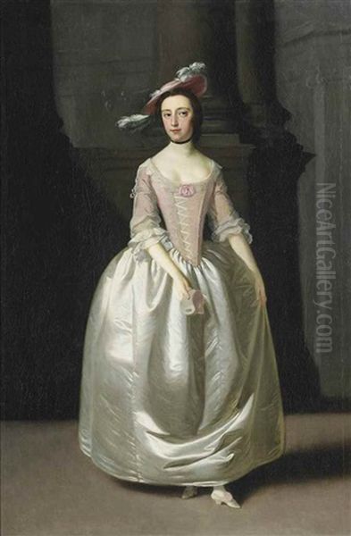 Portrait Of Anne Calter In A White Satin Dress - view 1