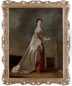 Portrait Of A Lady (the Duchess Of Somerset?) In A Red And White Dress, In A Landscape by Edward Penny