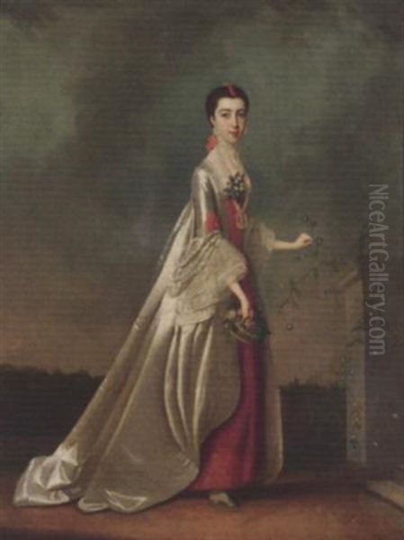 Portrait Of A Lady, (duchess Of Somerset?), In A Red And White Dress, In A Landscape - view 1