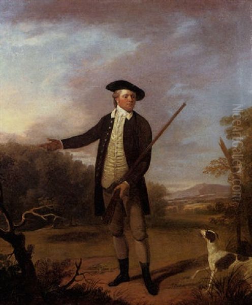 Portrait Of A Gentleman Standing With His Gun And Dog In A Landscape - view 1