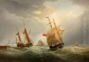 Sailing Ship In A Storm Offshore by William Daniel Penny