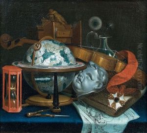 Nature Morte Au Globe, Au Violon, A La Sculpture, Au Sablier Et Au Compas
