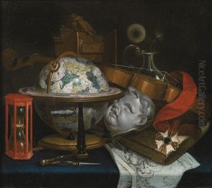 Vanitas Still Life With Globe, Violin, Hourglass And Military Medal