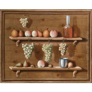 Trompe L'oeil Of Pears, Apples And Nuts Resting On Ledges And Bunches Of Grapes Hanging From Ledges All Within A Painted Frame