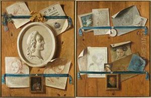 Trompe L'oeil Aux Dessins Et Medaillons De Marbre (+ Similar; Pair)