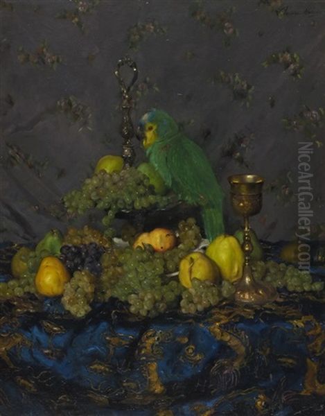 Fruchtestillleben Mit Grunem Papagei - view 1