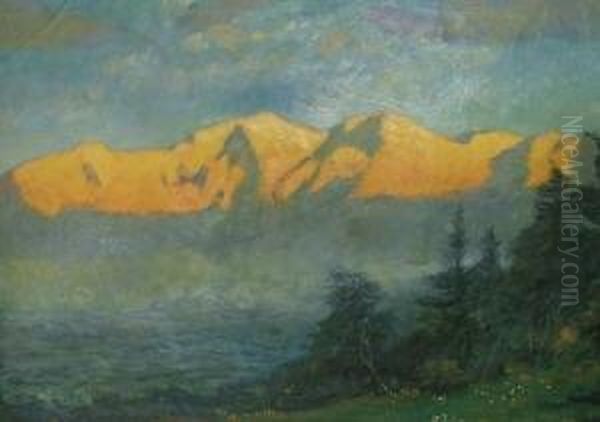 Landschaften. Vier Olstudien Und Ein Aquarell. Bis 47 X 65 Cm. Jeweils Signiert Bzw. Monogrammiert. - Eine Kleine Olstudie Des Kunstlers Beigegeben. - view 1