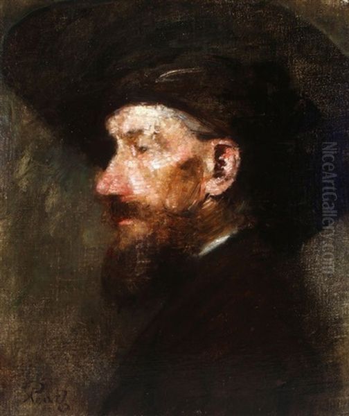 Profile Bust Portrait Of Bearded Man In Hat - view 1