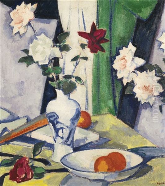 Still Life Of Roses With A Blue And White Vase - view 1