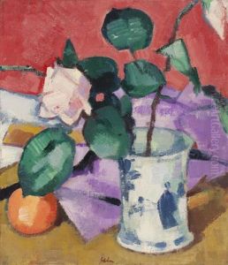 Pink Roses In A Chinese Vase by Samuel John Peploe