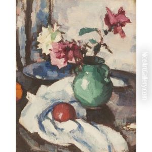 Still Life Of Roses In A Green Vase by Samuel John Peploe
