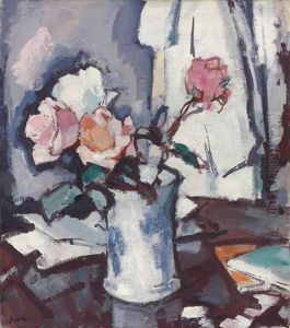 Roses In A Blue And White Jar by Samuel John Peploe