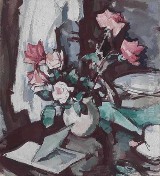 Still-life With Pink Roses And An Open Book - view 1