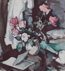 Still-life With Pink Roses And An Open Book