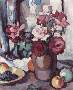 Still Life With Roses, Grapes And Apples by Samuel John Peploe