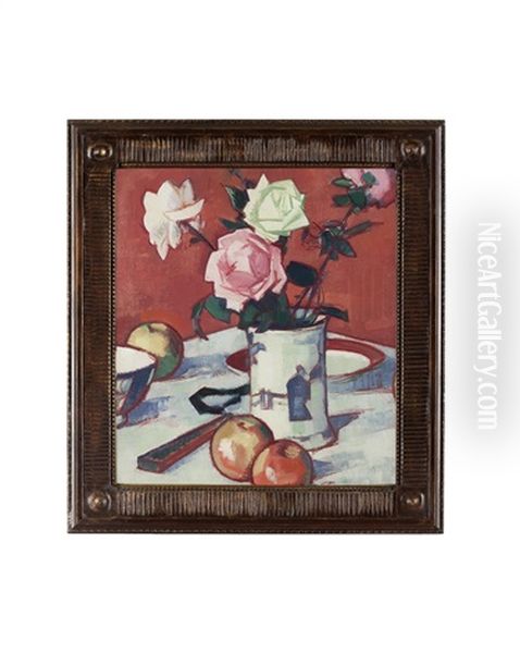 Still Life Of Mixed Roses In Chinese Vase - view 1