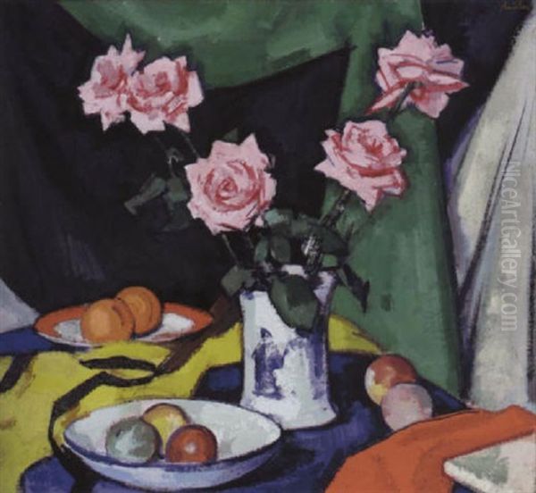 Pink Roses In A Japanese Vase - view 1