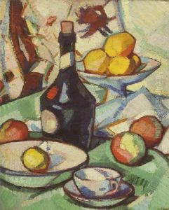 Still Life With Benedictine Bottle And Fruit by Samuel John Peploe