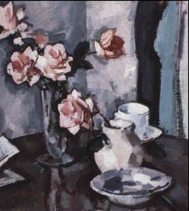 Roses In A Glass Vase [verso: Landscape       Sketch]