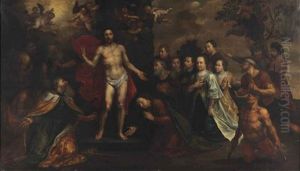 The Apparition Of Christ With Saint Peter, James, John, Mary Magdalene, Johanna And Zacheus, With A Family Portrait by Marten Pepyn