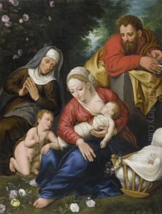 Heilige Familie Mit Elizabeth Und Johannes Dem Taufer (collab. W/jan Brueghel The Younger) by Marten Pepyn