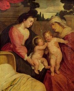 Maria Und Elisabeth Mit Dem Christusknaben Und Johannes by Marten Pepyn
