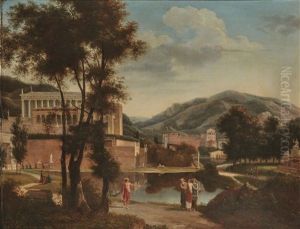 Palais Dans Un Paysage De Montagne Devant Des Architectures Classiques Palais Dans Un Paysage De Montagne Devant Des Architectures Classiques