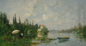 Freiluftmaler Am Ufer Eines Flusses