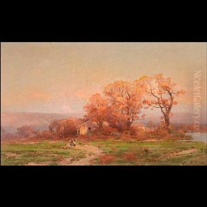 Untitled - Autumnal Sunset With Two Figures by Carl Von Perbandt