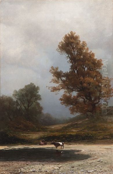 Cows Watering In A Landscape (california?) - view 1