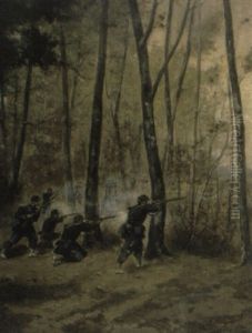 French Infantrymen Shooting In A Wood