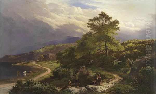 Figures Resting In A Mountain Landscape - view 1